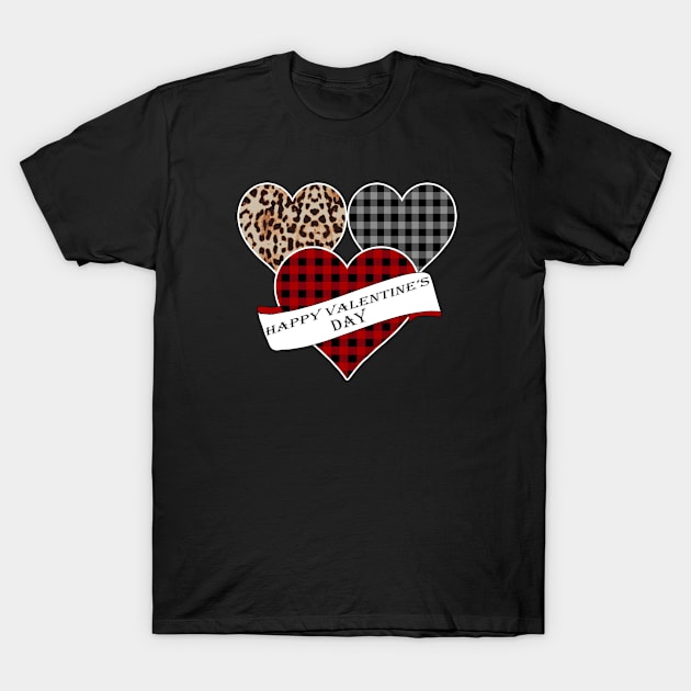 Women's Striped Plaid Printed Heart Valentine's Day T-Shirt by Nicolas5red1